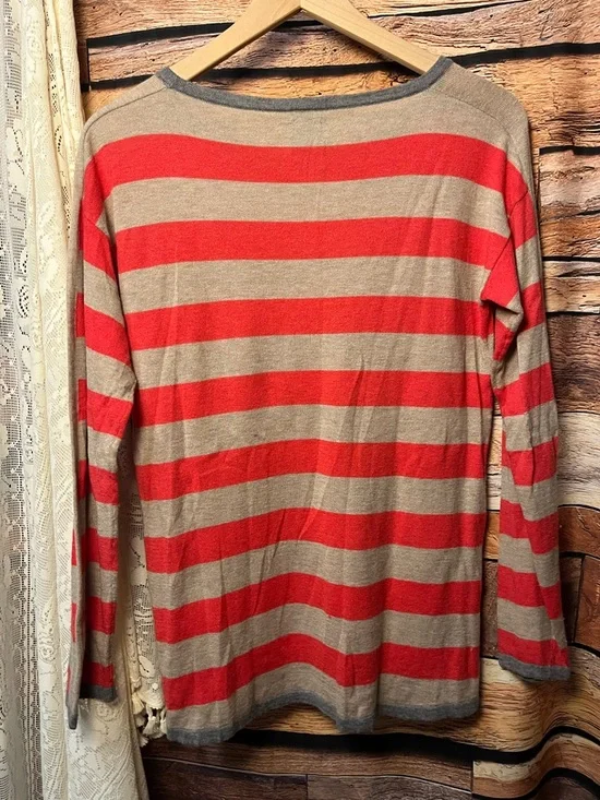 C&C California Striped Red and Tan Cashmere Blend Sweater (149) - Picture 9 of 13
